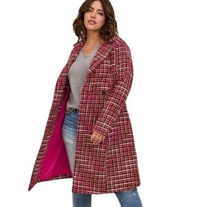 Chico’s Boucle Pink Plaid Coat